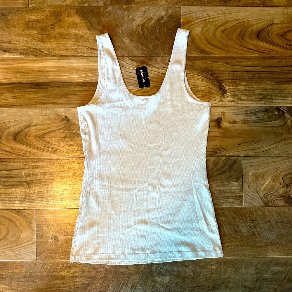 Express Sequin Fitted Tank Top - Cream - Picture 3 of 3